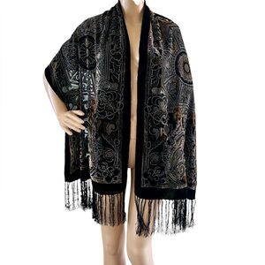 Lazer Cut Velvet Fringes Silk Blend Scarf Shawl